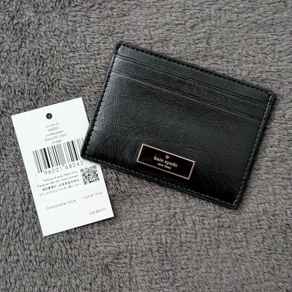 NWT kate spade Bridget Crinkle Patent Small Slim Card Holder, Black - Picture 1 of 5